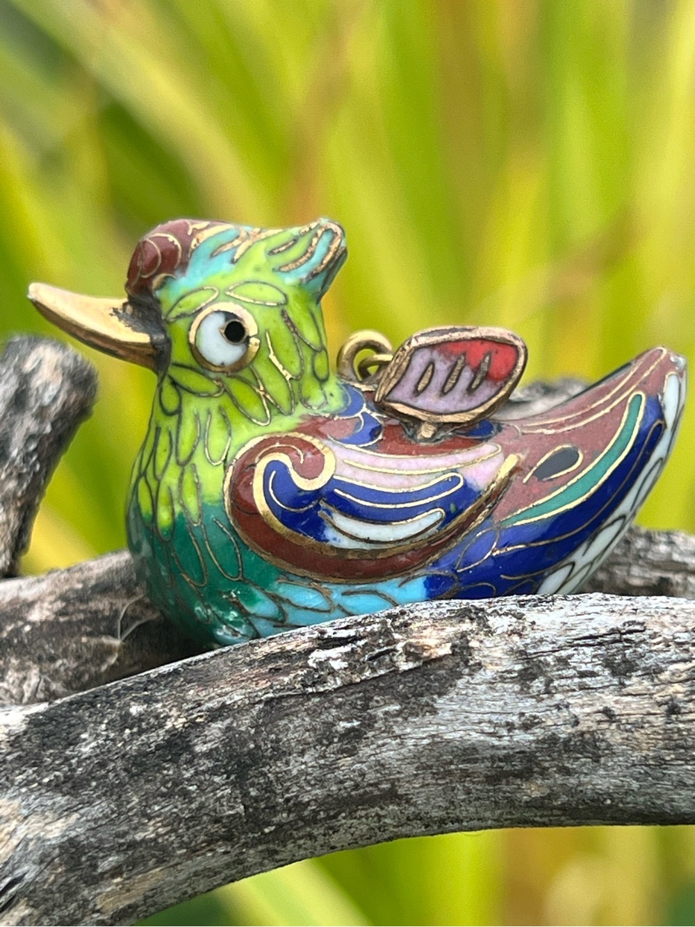 Vintage Cloisonné Bird Figurine Pendant Articulated Wings Enamel Collectible